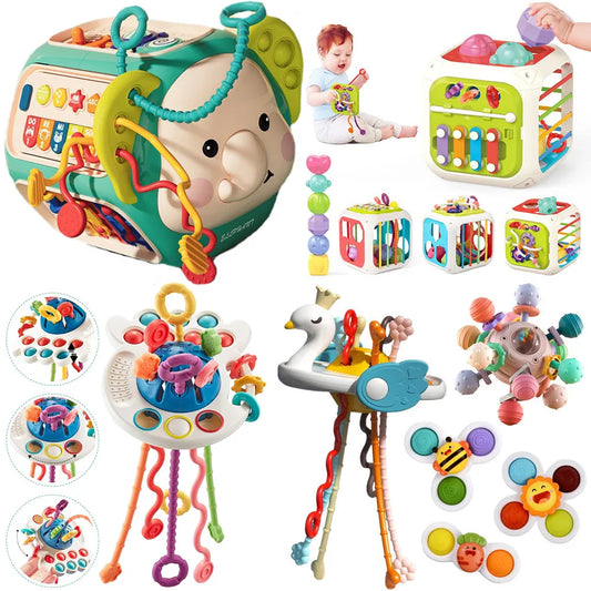 Montessori Baby Toys Pull String Toy Shape Blocks Sorting Game